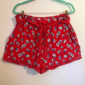 Orange & blue Floral & Striped Shorts